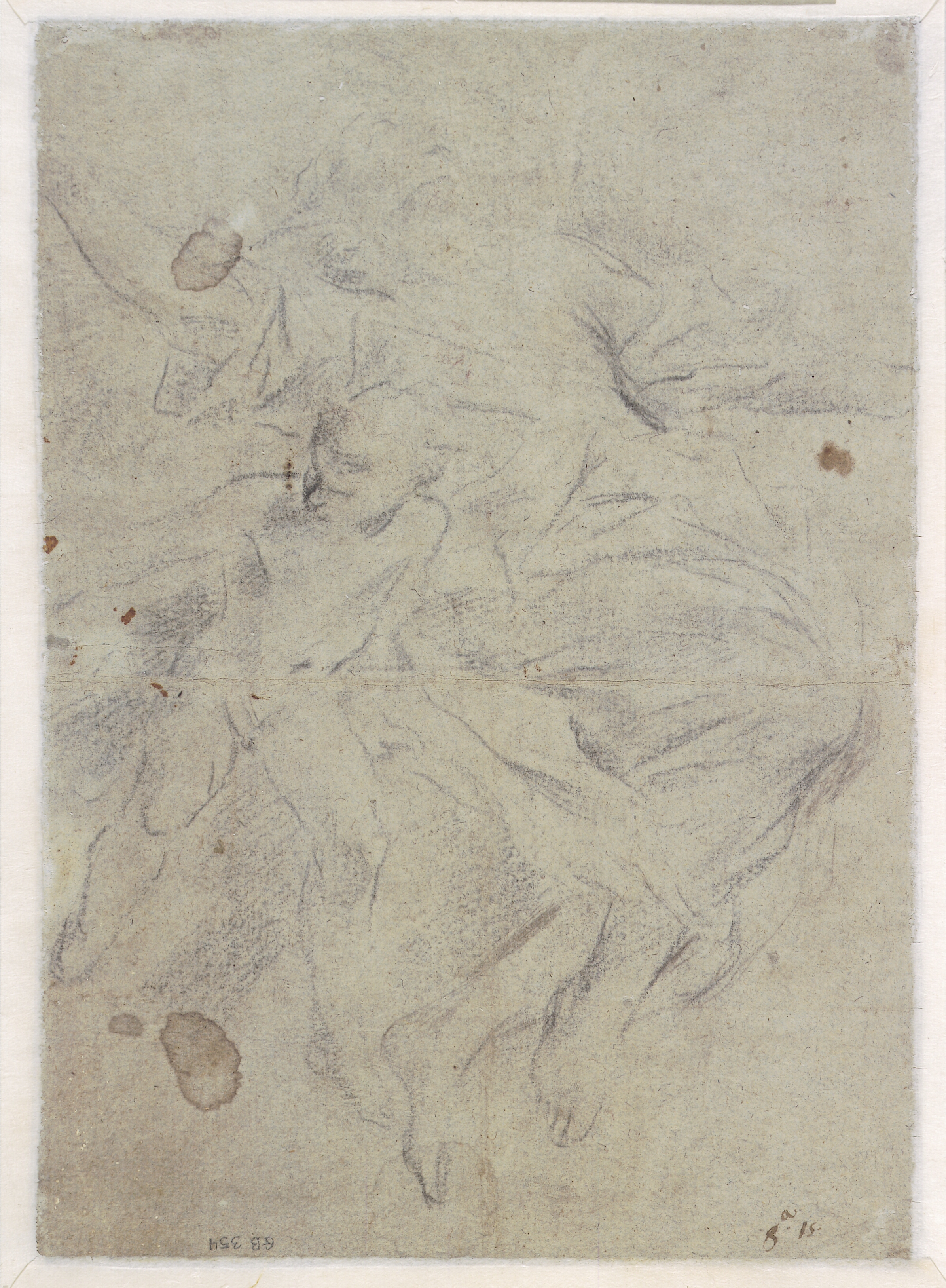 Kvindefigur svævende i luften og putto